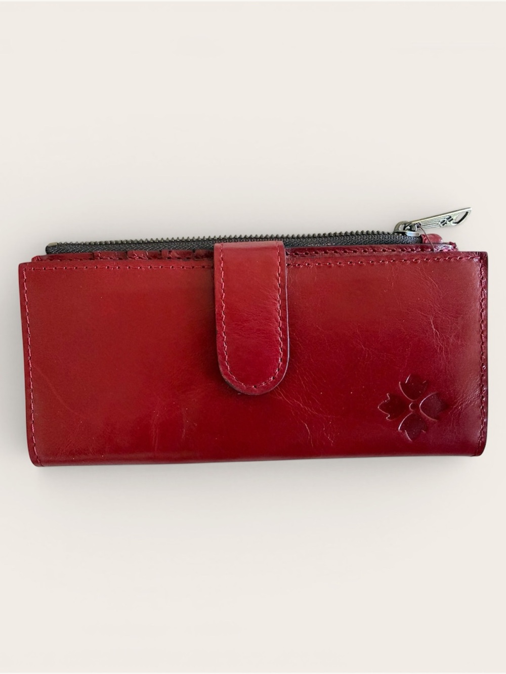 Patricia Nash Women's Logo Embossed Red Leather Wallet with Snap Closure